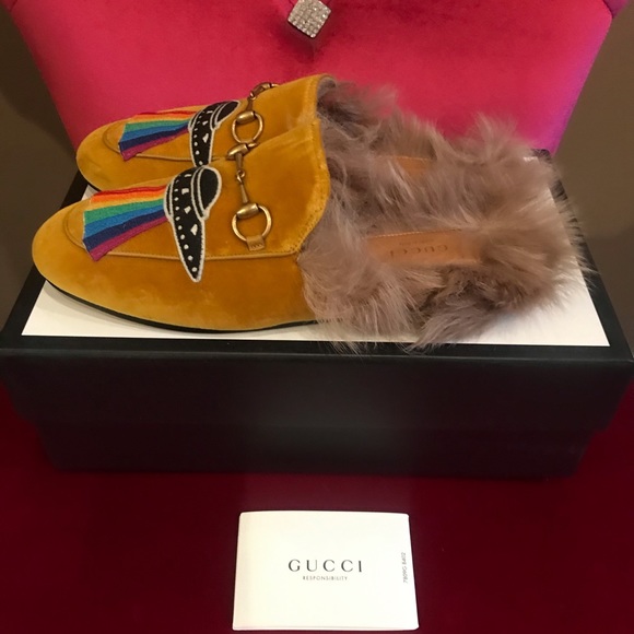 GUCCI Mustard Velvet UFO Princetown Loafers🌈🚀👽 - Picture 2 of 8